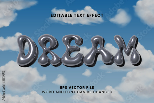 Dream holographic inflated text 3d editable vector text effect. 3d y2k chrome text style photo