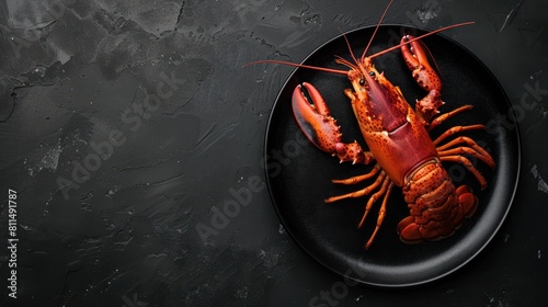 Lobster on black plate, top view, AI generated image