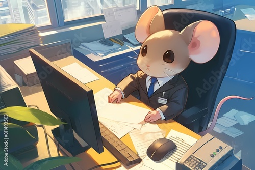 cartoon illustration, an office boss mouse