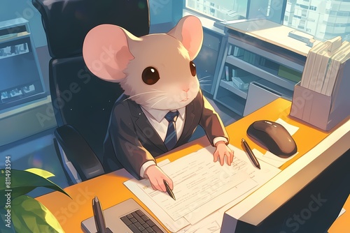 cartoon illustration, an office boss mouse