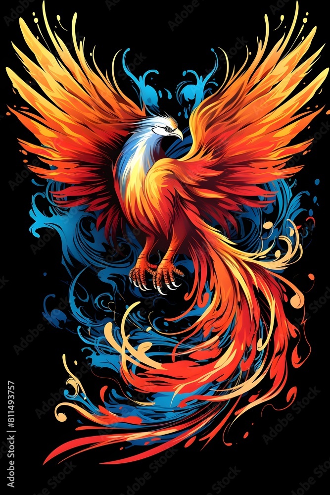 Fototapeta premium Majestic Phoenix Soaring Through the Sky Symbolizing Rebirth and Renewal with Vibrant Feathers and Bold Design