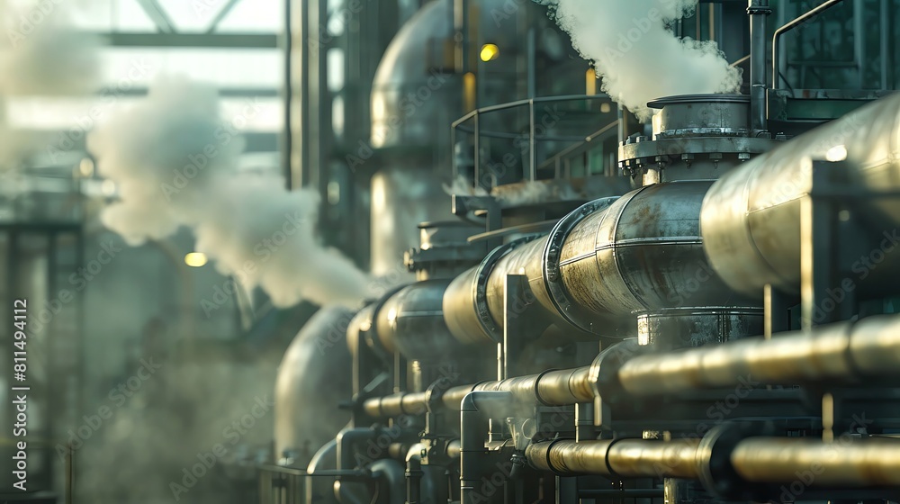 Industrial gas emissions being purified by advanced filtration systems in a sustainable factory Industrial gas emissions being purified by advanced filtration systems in a sustainable factory