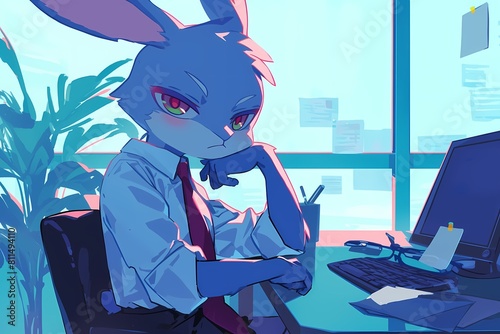 cartoon illustration, an office boss rabbit