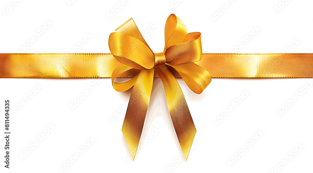 golden ribbon bow on the straight ribbon for gifts isolated on white background golden ribbon bow on the straight ribbon for gifts isolated on white background