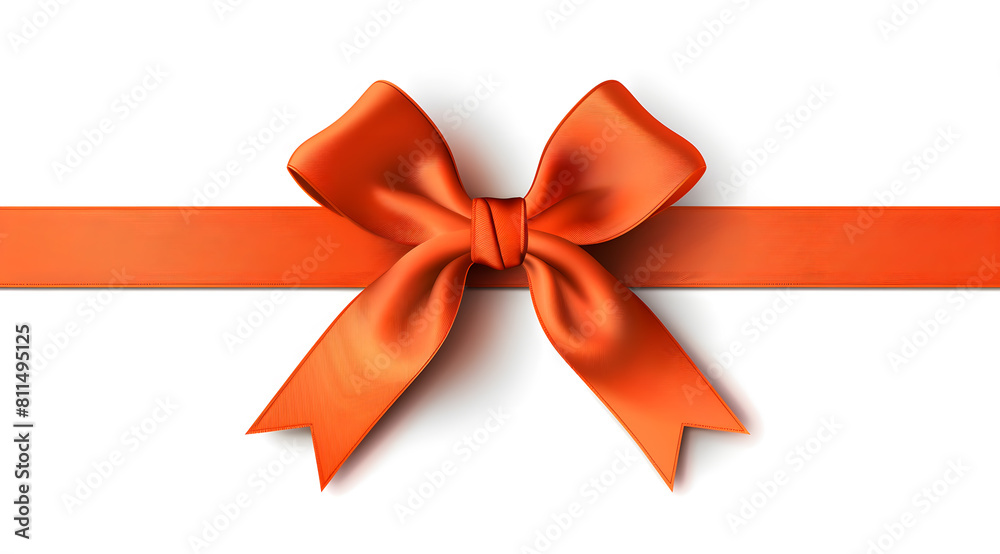 orange ribbon bow on the straight ribbon for festival isolated on white background orange ribbon bow on the straight ribbon for festival isolated on white background
