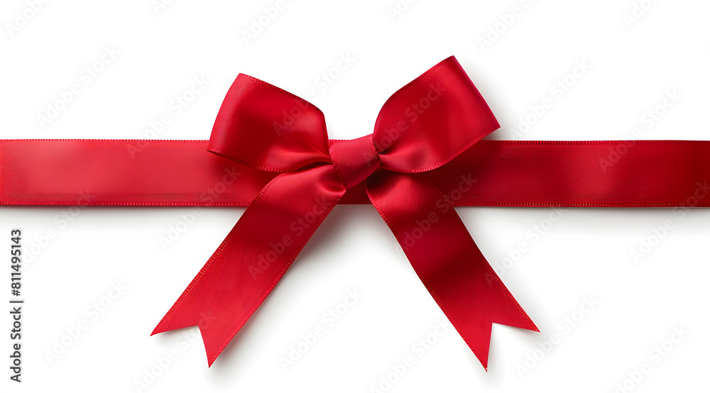 red ribbon bow on the straight ribbon isolated on white background red ribbon bow on the straight ribbon isolated on white background