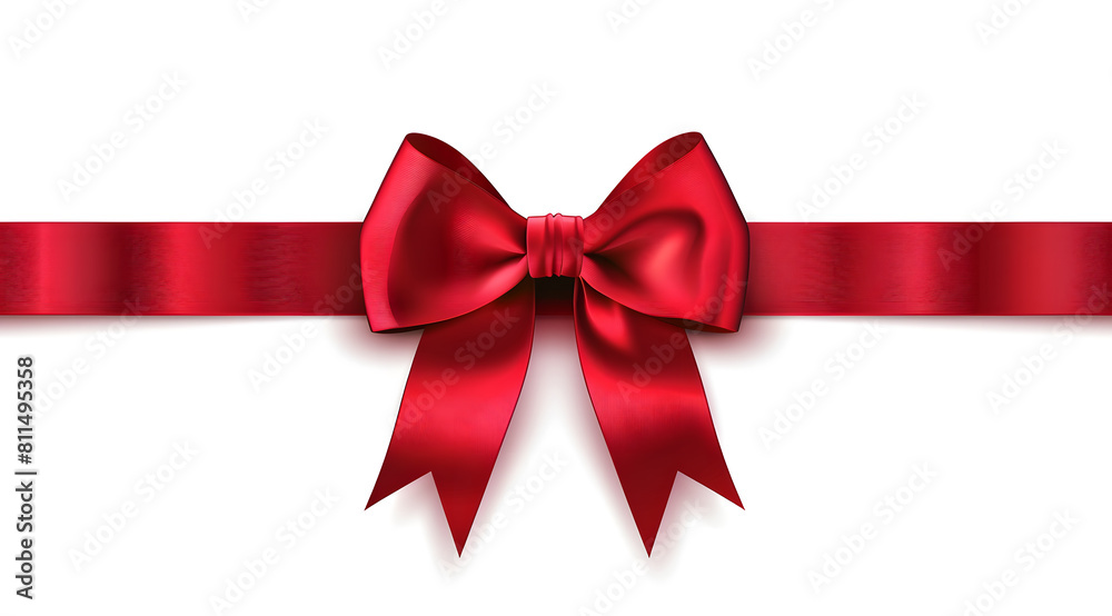 red ribbon bow on the straight ribbon for gifts isolated on white background red ribbon bow on the straight ribbon for gifts isolated on white background