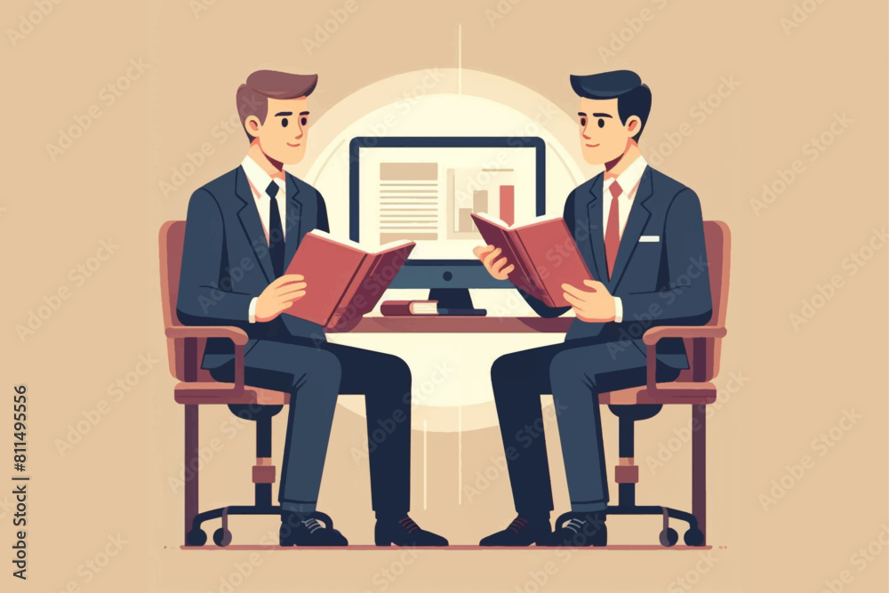 vector flat, business discussion of two entrepreneurs in determining employment contracts vector flat, business discussion of two entrepreneurs in determining employment contracts
