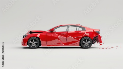 no brand name red automobile car accident side view  white background