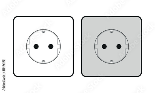 Power outlet icon. Type F outlet icons in white and grey colors. Vector illustration