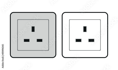 Power outlet icon. Type G outlet icons in gray and white colors. Vector illustration