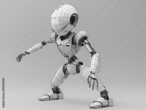 A wireframe model of a futuristic robot assistant  designed to help with everyday tasks