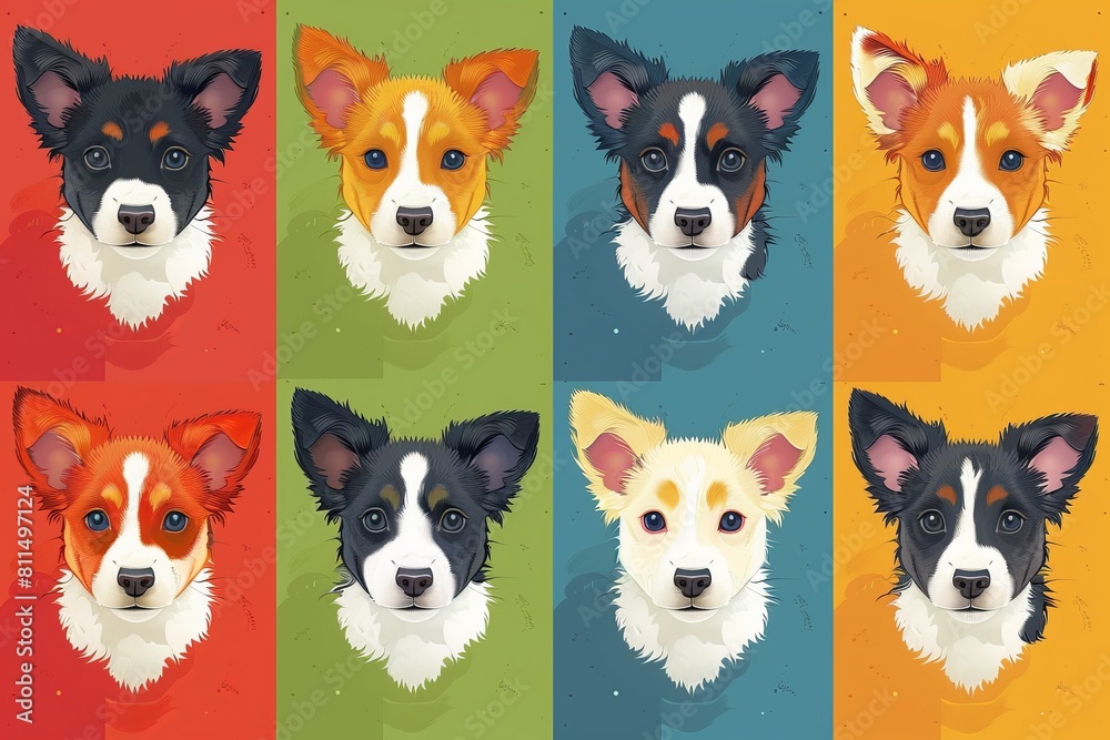 A variety of cartoon dogs with different color combinations. A variety of cartoon dogs with different color combinations.