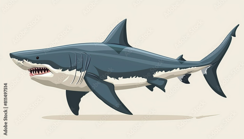 Fototapeta premium The great white shark is one of the most powerful predators in the ocean. It has a powerful jaw with rows of sharp teeth. Its body is covered in tough skin.