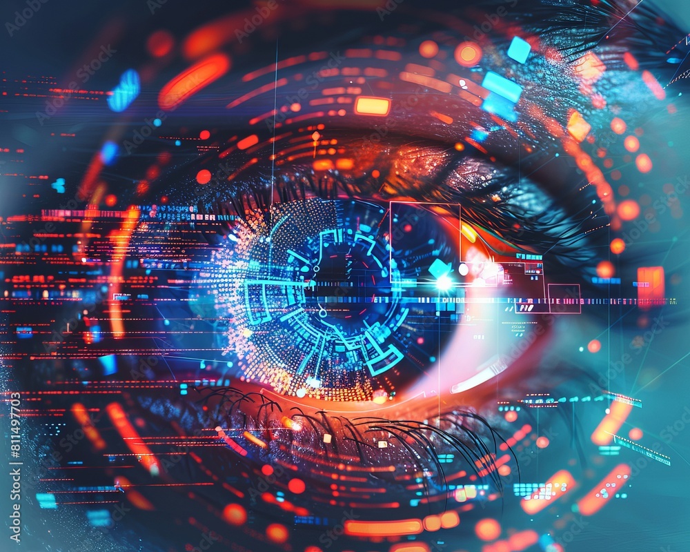Fototapeta premium an eye with a glowing blue iris