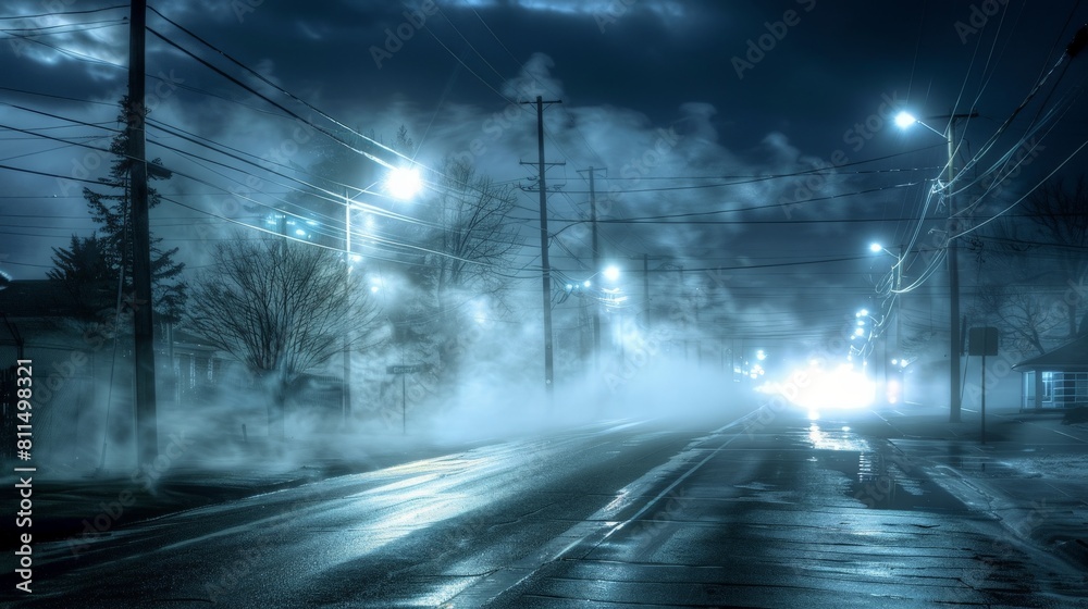 Behold the haunting beauty of a desolate street scene, where the dark asphalt glistens with the reflection of distant lights, Behold the haunting beauty of a desolate street scene, where the dark asphalt glistens with the reflection of distant lights,