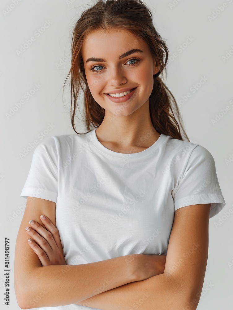 Obraz premium Woman wearing white tshirt mockup created with generative AI