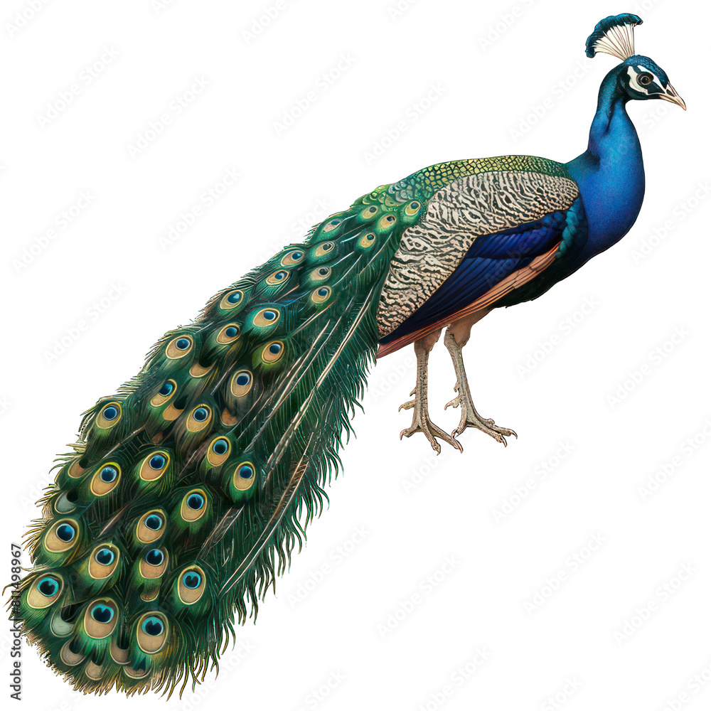 Obraz premium side view of peacock transparent isolated on white png