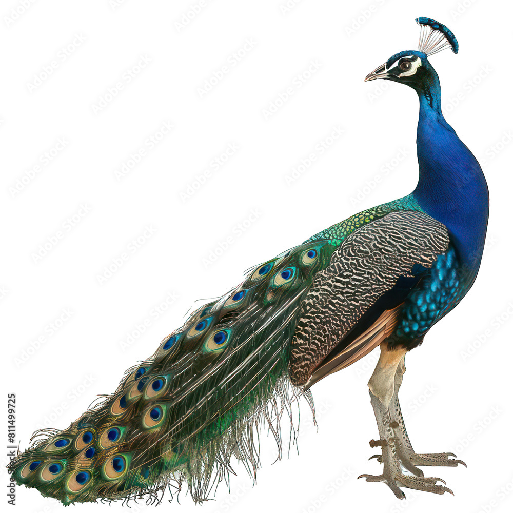 Obraz premium side view of peacock transparent isolated on white png