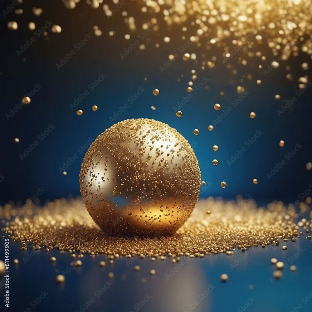 Fototapeta premium Abstract 3d render of golden sphere with confetti on blue background