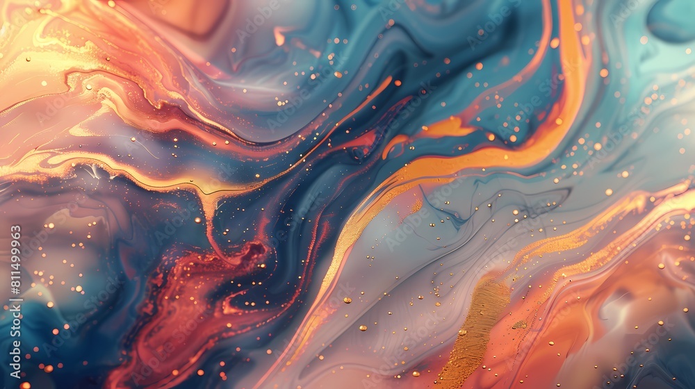 A vibrant dance of marbled colors and glistening gold