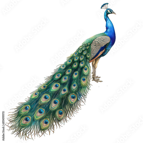 side view of peacock transparent isolated on white png
