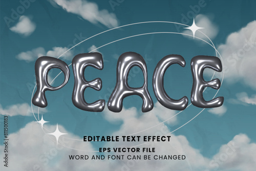 Peace y2k holographic chrome 3d inflated text effect