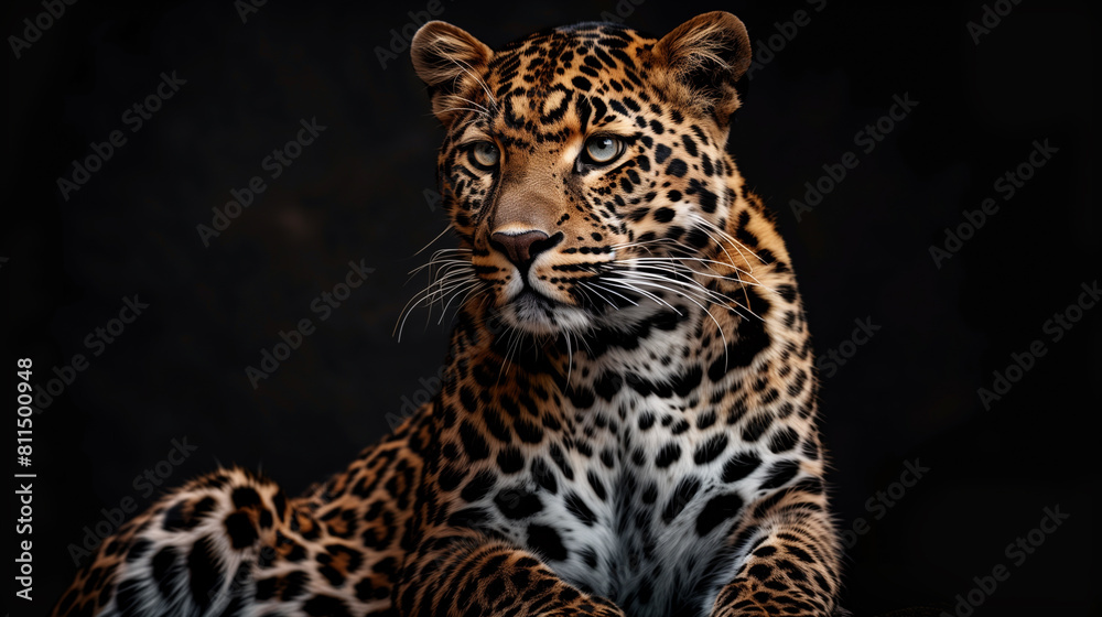 close up of a leopard in the black background close up of a leopard in the black background