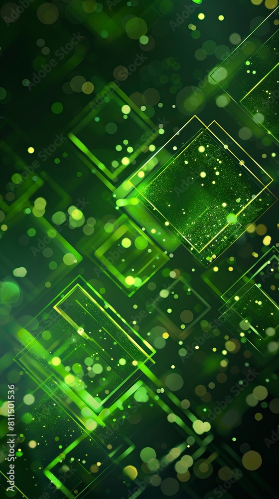 Abstract square shapes green background 