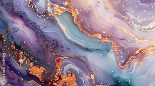Abstract swirls of purple and gold resembling a luxurious marble texture