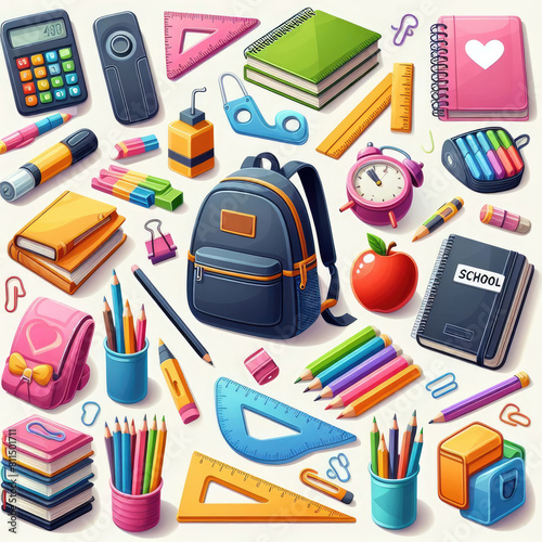 school supplies clip art with Generative AI Techonology. 