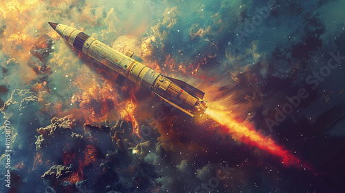 double exposure, military rocket missle business engineer galaxy, random theme scifi photo