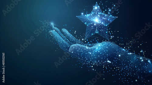 Digital star in abstract hand Success concept  generative Ai