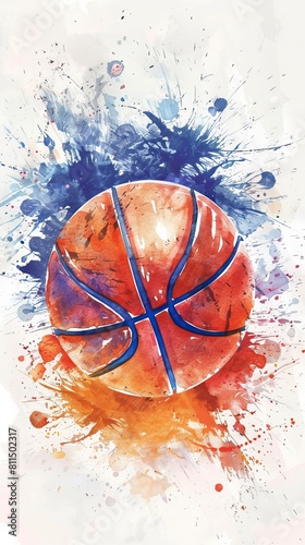Abstract watercolor basketball ball on white background, basketball drawing
