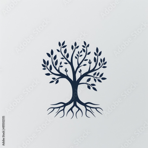 logo of tree with roots, vector illustration simple, minimalistic design, flat style, navy blue color