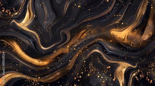 A luxurious swirl of black and gold glitter evoking opulent elegance