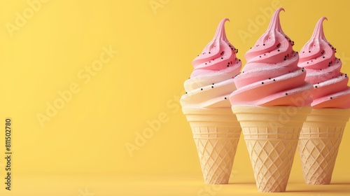 Italian ice cream gelato on yellow background. AI generated image photo