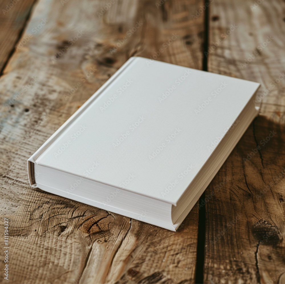 a blank flat photobook on a wooden table focus is on the book. a blank flat photobook on a wooden table focus is on the book.