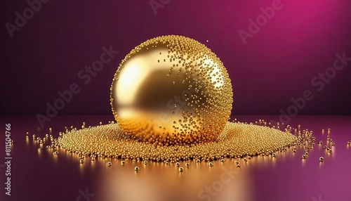Abstract 3d render of golden sphere with confetti on colorful background