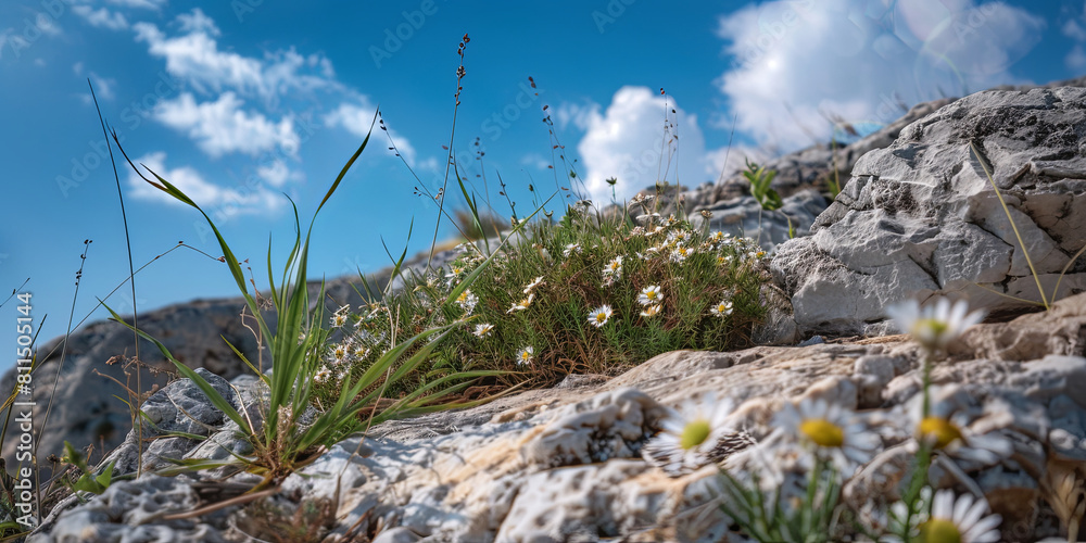 close up of some rocks and plants on the side of a mountain, generative AI close up of some rocks and plants on the side of a mountain, generative AI