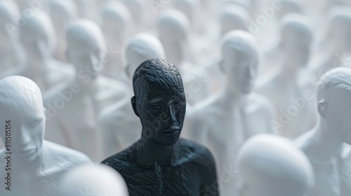 Black and white 3D rendering of a crowd of faceless mannequins Best Job Candidate HR human resources technology.Online and modern technologies for simplifying the human resources