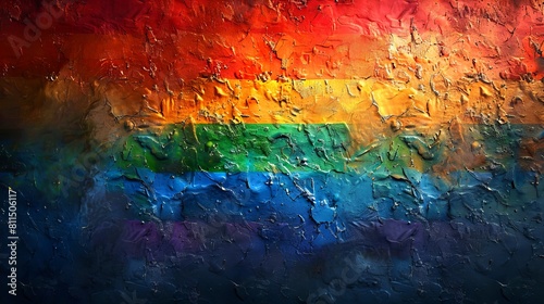 A rainbow painted wall with a grunge texture.