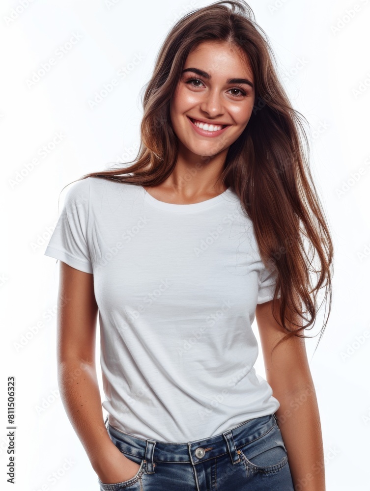 Obraz premium Woman wearing white tshirt mockup created with generative AI