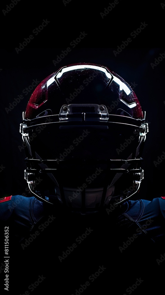 Fototapeta premium Against a backdrop of darkness, an American football helmet, football clipart