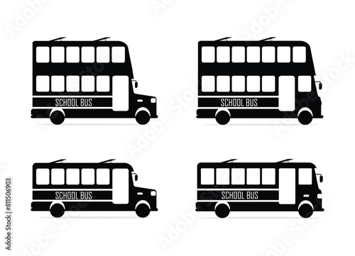 Set of silhouette school bus icon, black double decker bus vector illustration © Surkhab