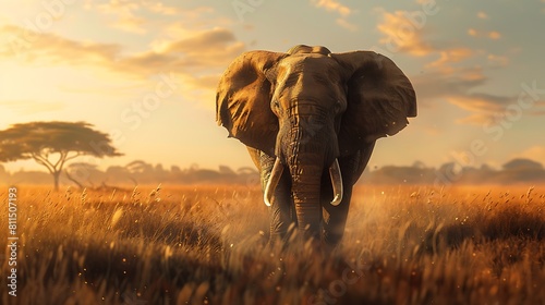 A majestic elephant strolling through the African plains, its massive form a testament to strength and resilience. photo