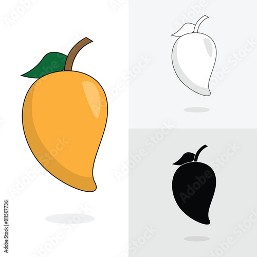 Mango icon, sketch, coloring page, flat mango fruit vector illustration for kids © Surkhab