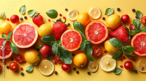 Background with fresh organic fruits  showcase healthy fruits  Generative AI