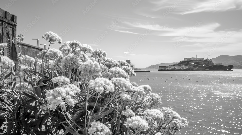 Alcatraz flower in black and white, Alcatraz en blanco y negro