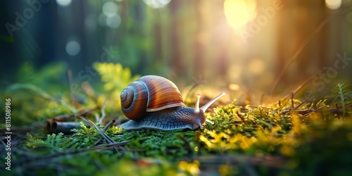 a snail is crawling on the ground in the forest